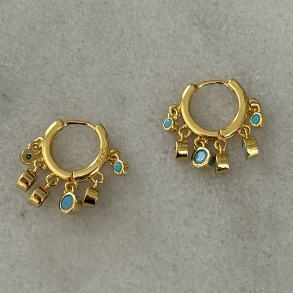 Gold Turquoise Crystal Fringe Tassel Huggie Hoop Earrings 

Brand New - Picture 4 of 4